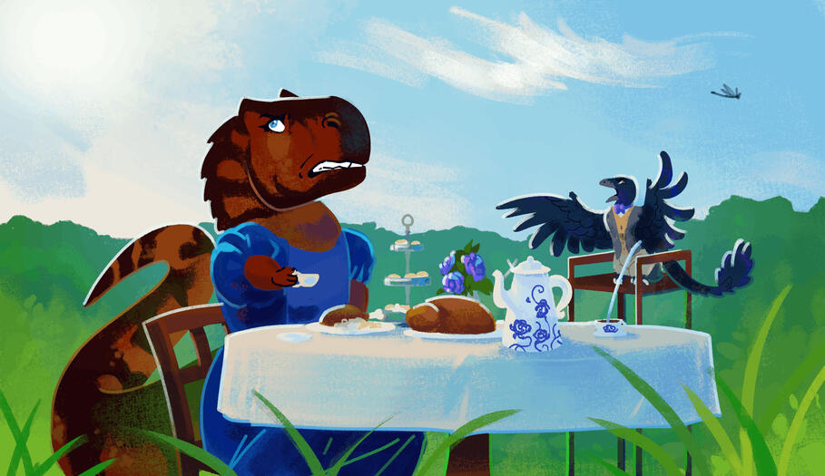 Carnosaurs and Microraptor Tea Party